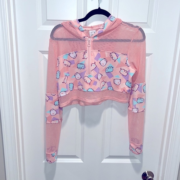 Pusheen mesh long sleeve shirt active crop jacket PINK activewear pastels cat - Picture 4 of 8